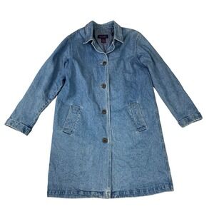 Denim Co Jean Coat Womens Small Blue Cotton Button Up Lined Light Wash Blemishes